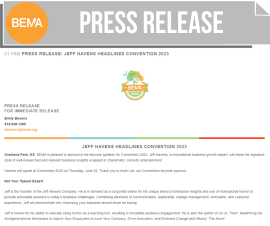 Press Release Jeff Havens Headlines Convention 2023 Press Release Jeff Havens Headlines Convention 2023